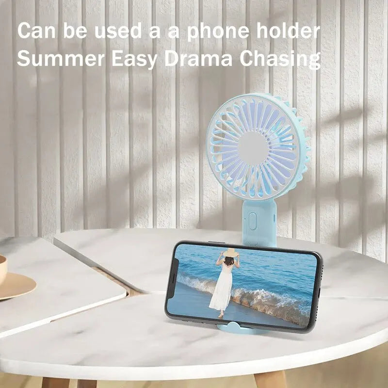 New Portable Fan Office Desktop Multifunctional Folding Headed Small Electric Fan With Phone Holder USB Mini Portable High Wind Pocket Fan