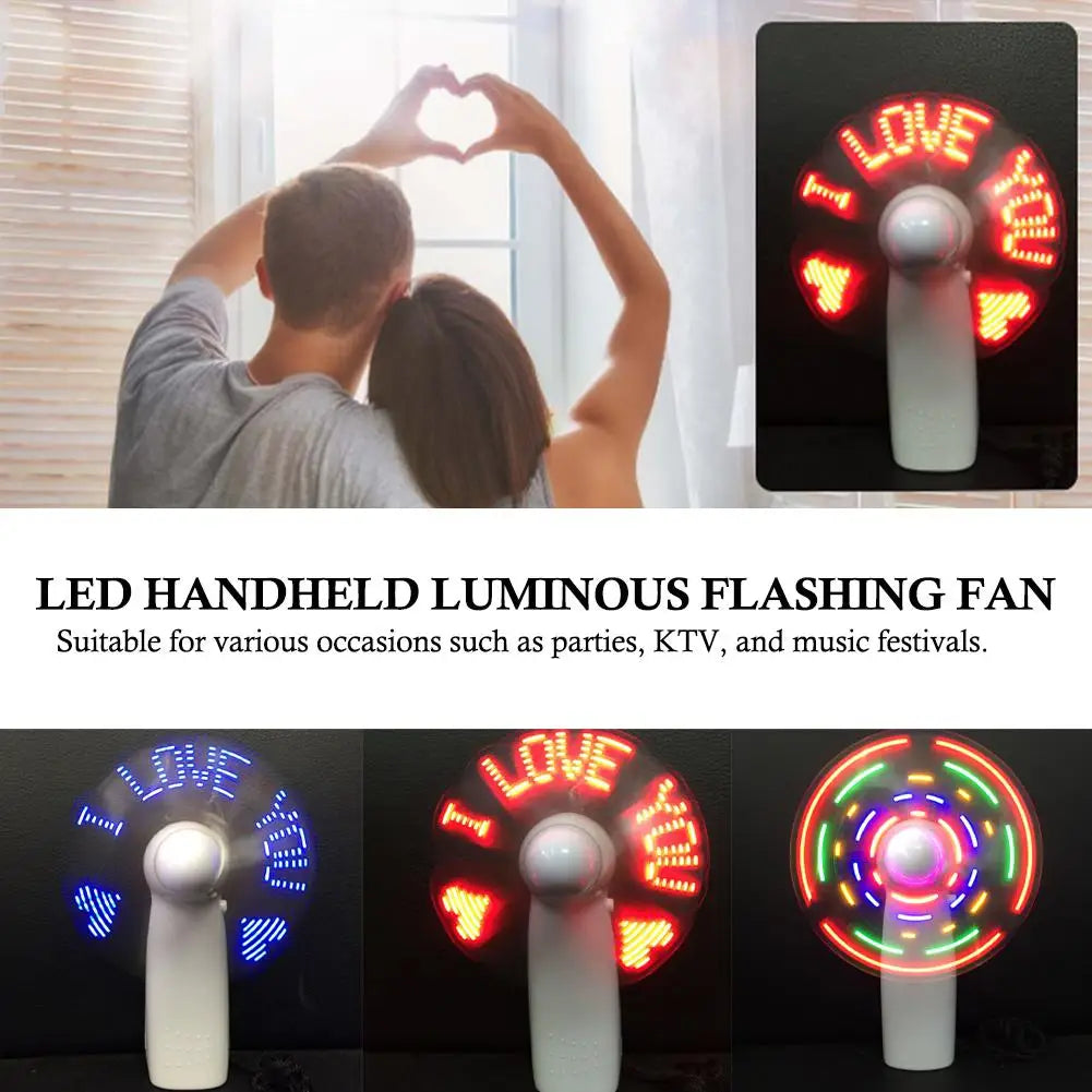 Portable Mini LED Handheld Fan With Flashing Characters “I Love You”Desktop Cooling LED Handheld Flashing Fan