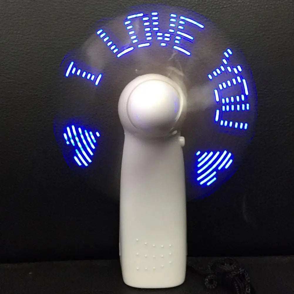 Portable Mini LED Handheld Fan With Flashing Characters “I Love You”Desktop Cooling LED Handheld Flashing Fan