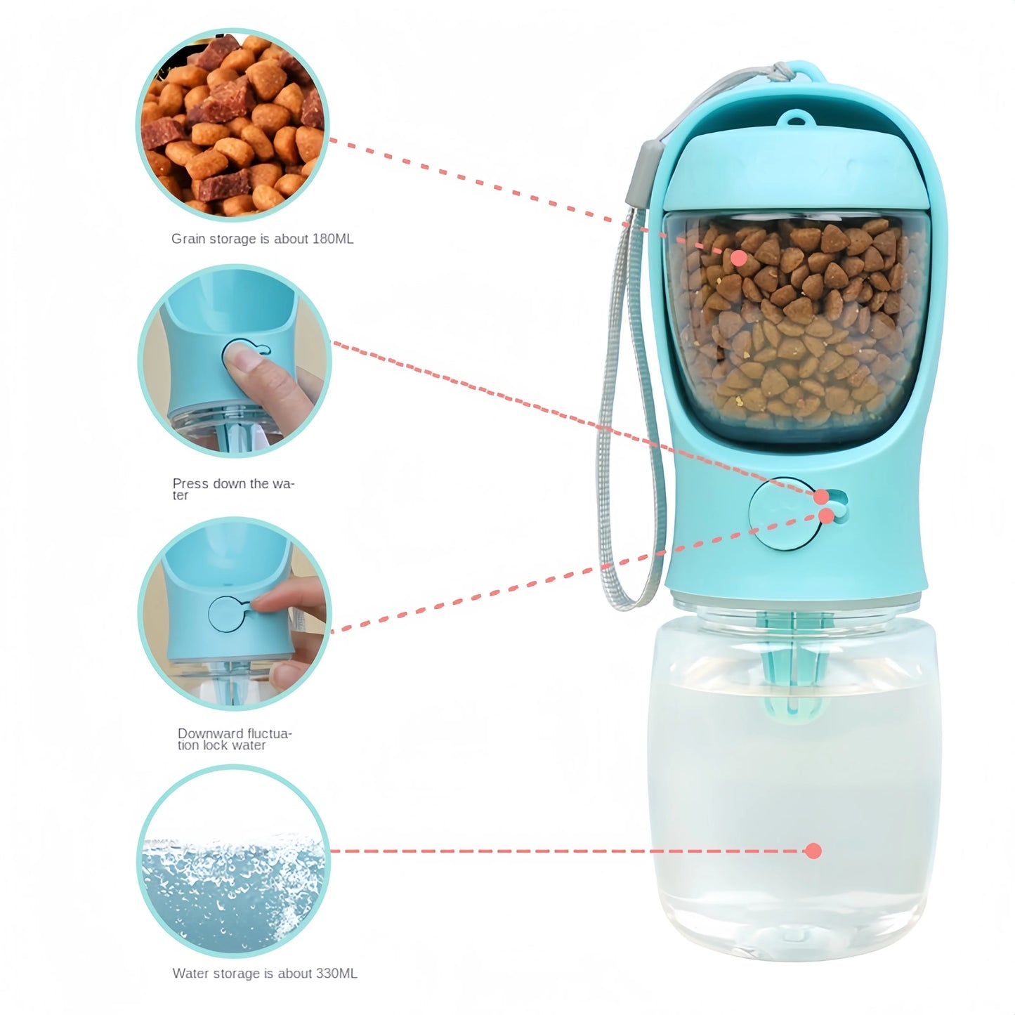 Portable Dog or Cat Water Bottle with Storage Food and Water Container